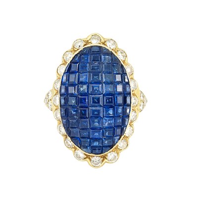 Lot 857 - Gold, Invisibly-Set Sapphire and Diamond Ring