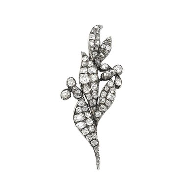 Lot 201 - Antique Silver, Gold and Diamond Leaf Pin