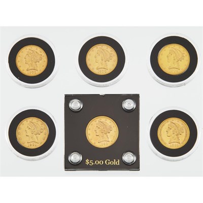 Lot 199 - United States Six $5 Gold Coins