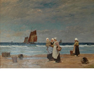 Lot 65 - Peter Pulm German, 1882-1960 Fisherwomen Along...
