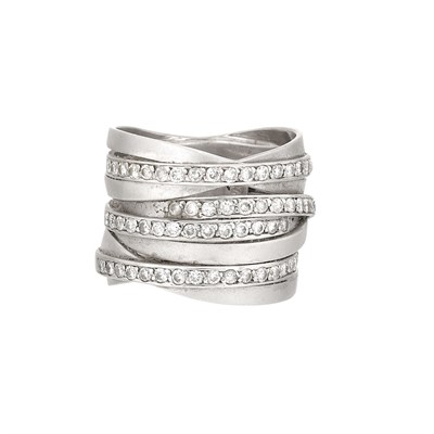 Lot 158 - Wide Woven White Gold and Diamond Band Ring