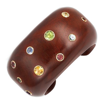 Lot 36 - Wood, Gold and Gem-Set Cuff Bangle Bracelet, Trianon
