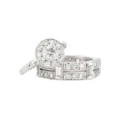 Lot 686 - Platinum and Diamond Ring and Band Ring