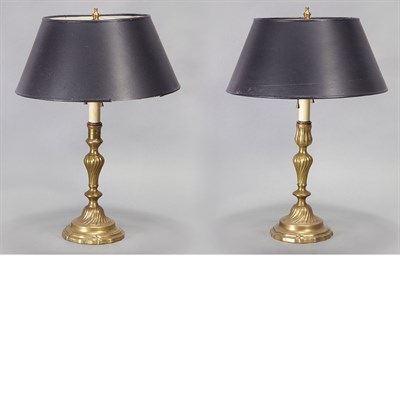 Lot 353 - Pair of Dutch Rococo Style Brass Candlestick...
