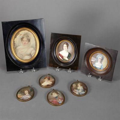 Lot 410 - Group of Ten Framed Portrait Miniatures Height...