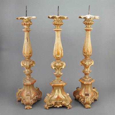 Lot 168 - Set of Three Continental Giltwood Pricket...