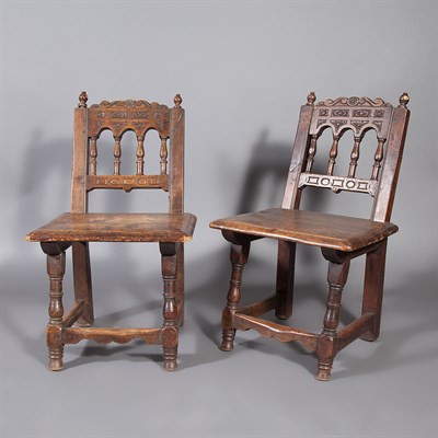 Lot 120 - Pair of Continental Walnut Side Chairs Each...