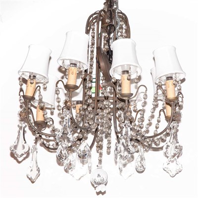 Lot 456 - French Style Black Painted Metal and Crystal...