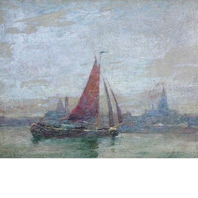 Lot 20 - Emil Carlsen American, 1853-1932 Sailboat on...
