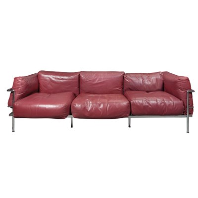 Lot 167 - Burgundy Leather Upholstered Chromed Metal...