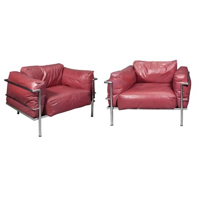 Lot 168 - Pair of Burgundy Leather Upholstered Chromed...
