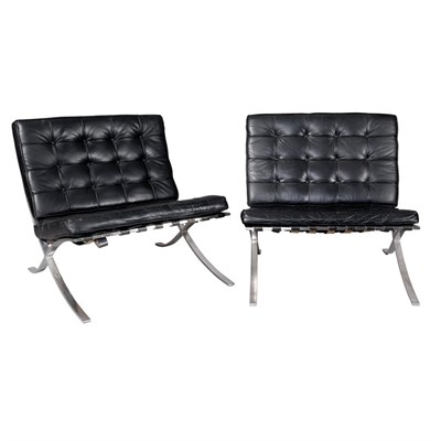 Lot 173 - Pair of Black Leather Upholstered Chromed...