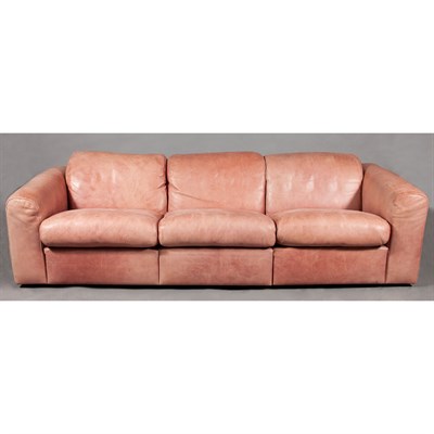 Lot 157 - Leather Upholstered Loose Cushion Sofa Length...
