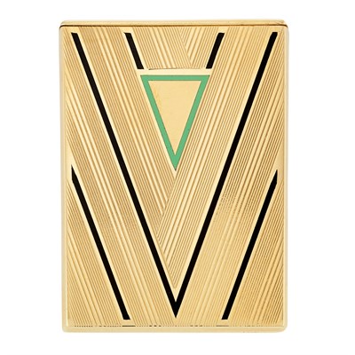 Lot 473 - Gold and Black and Green Enamel Travel Clock, Longines