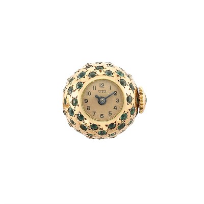 Lot 442 - Retro Gold and Emerald Lapel Watch Clip, Uti, France