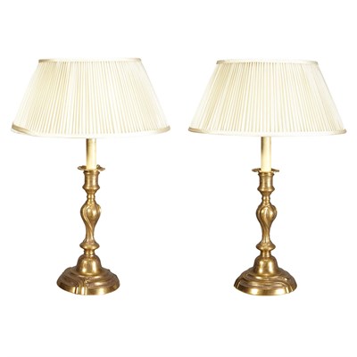 Lot 377 - Pair of Louis XVI Gilt-Brass Candlestick Lamps...