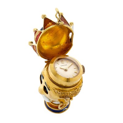 Lot 845 - Gold and Enamel Clown Watch-Pendant, Omega