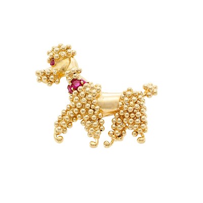 Lot 285 - Gold and Ruby Poodle Clip-Brooch, Van Cleef & Arpels