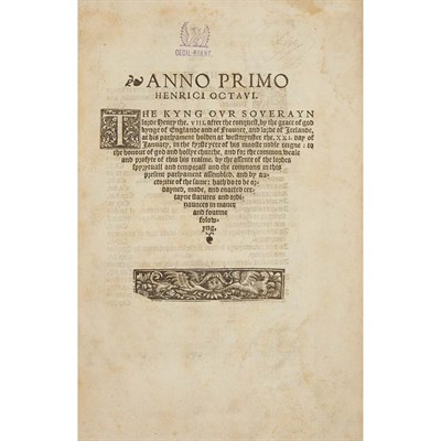 Lot 158 - [ENGLISH LAW] Anno Primo Henrici Octavi. The...