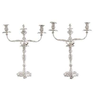 Lot 205 - Pair of George III Silver Three-Light...