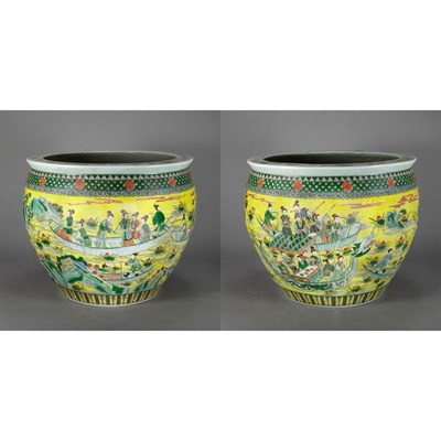 Lot 513 - Pair of Chinese Famille Verte Yellow Ground...