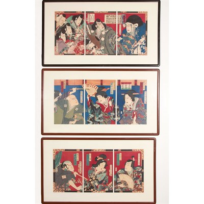 Lot 546 - Group of Three Framed Groups of Japanese...