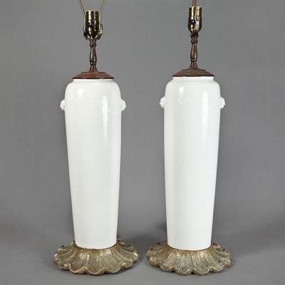 Lot 225 - Pair of Chinese White Glazed Porcelain Lamps...