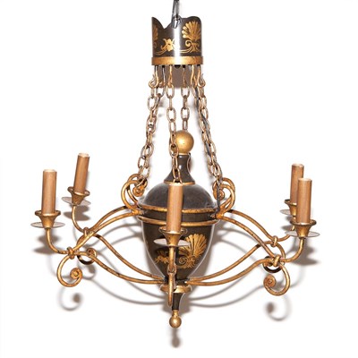 Lot 433 - Neoclassical Style Tole Six-Light Chandelier...