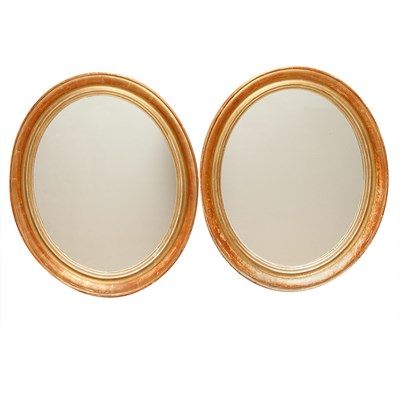 Lot 375 - Pair of Gilt-Wood Oval Mirrors Height 26...