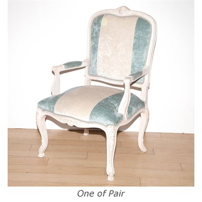Lot 372 - Pair of Louis XV Style White Painted Fauteuils...