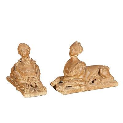 Lot 233 - Pair of Terra Cotta Figures of Sphinxes Length...