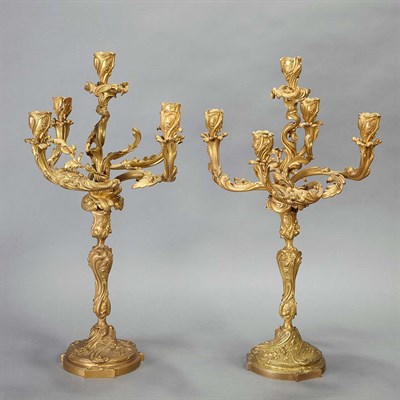 Lot 315 - Pair of Louis XV Style Gilt-Bronze Five-Light...