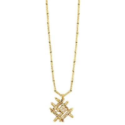 Lot 781 - Nugget Gold and Diamond Pendant-Necklace