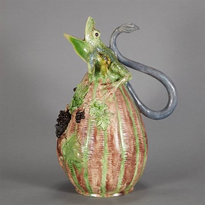 Lot 517 - Majolica Frog and Basket Form Ewer Height 19...