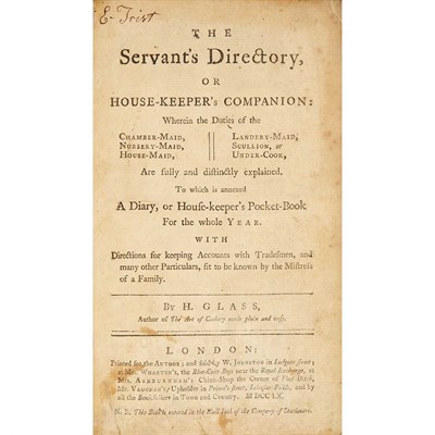 Lot 186 - GLASSE, HANNAH The servant's directory, or...