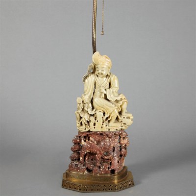 Lot 157 - Chinese Hardstone and Soapstone Figural Lamp...