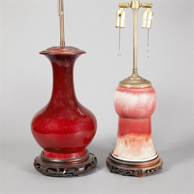 Lot 498 - Two Chinese Red Glazed Porcelain Lamps Height...