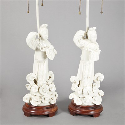 Lot 243 - Pair of Chinese White Glazed Porcelain Figures...