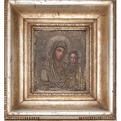 Lot 308 - Framed Russian Painted Wood and Silvered Metal...