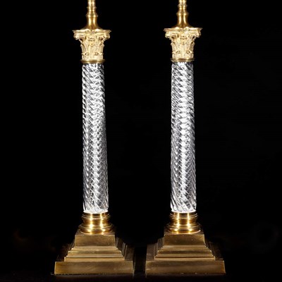 Lot 516 - Pair of Neoclassical Style Brass and Glass...
