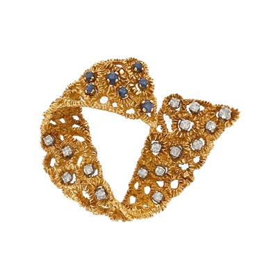 Lot 309 - Gold, Diamond and Sapphire Ribbon Brooch