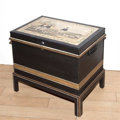 Lot 481 - Tole Hunt Decorated Chest on Stand Height 21...