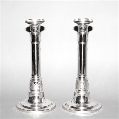 Lot 285 - Pair of Continental Silver Candlesticks In the...