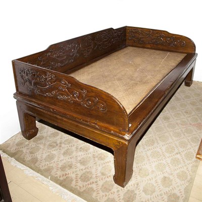 Lot 239 - Chinese Carved Hardwood and Rattan Opium Bed...
