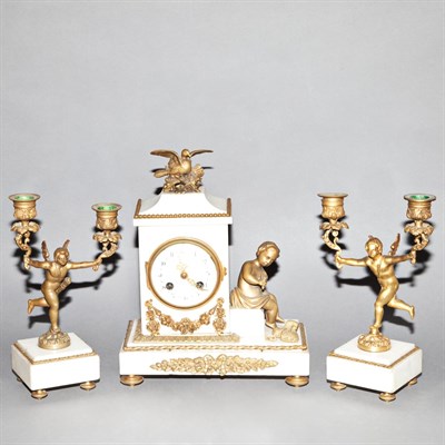 Lot 211 - Louis XVI Style Bronze Mounted Clock Garniture...