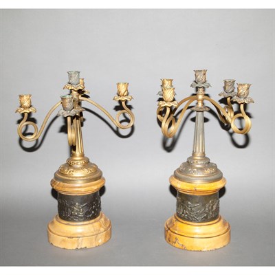 Lot 215 - Pair of Louis XVI Style Gilt-Metal Five-Light...