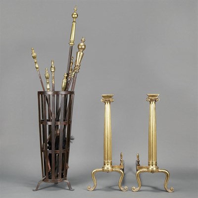 Lot 468 - Pair of Neoclassical Style Brass Andirons...