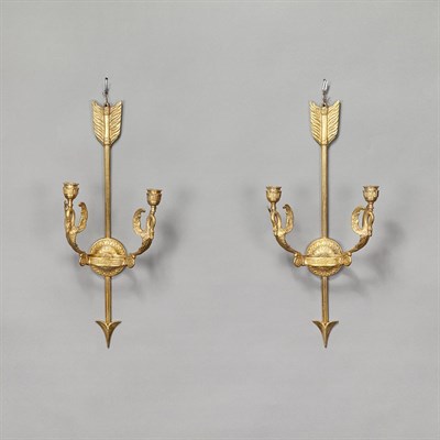 Lot 420 - Pair of Empire Gilt-Metal Two-Light Sconces...