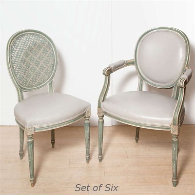 Lot 401 - Set of Six Louis XVI Style Painted Dining...