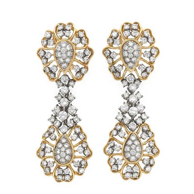 Lot 275 - Pair of Gold, Platinum and Diamond Pendant-Earrings